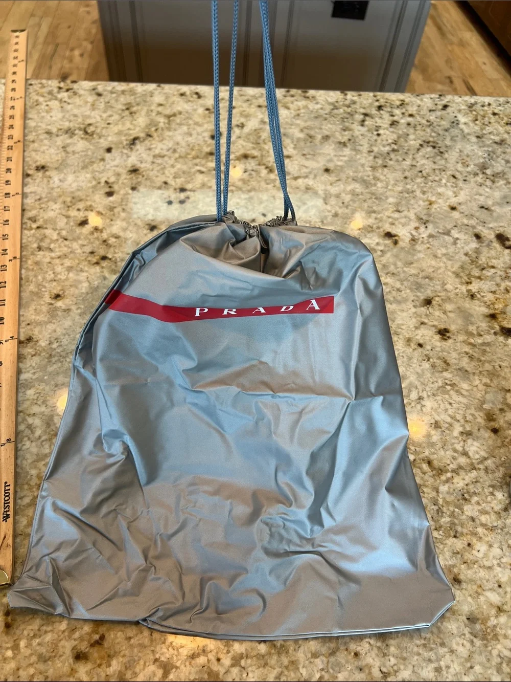 PRADA GRAY/red LOGO NYLON DRAWSTRING DUSTBAG TRAVEL STORAGE ORGANIZATION